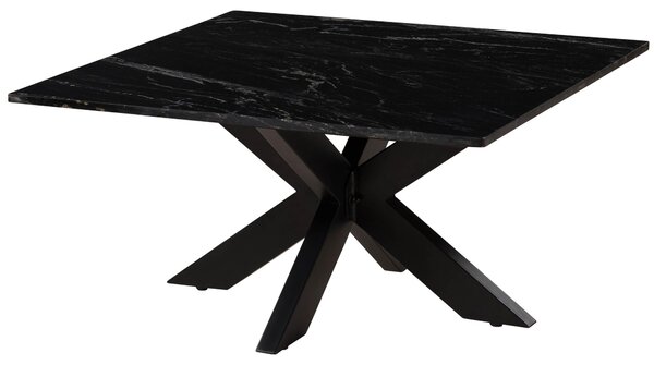 MASSIVMOEBEL24 | Tavolino da salotto in marmo nero - gambe incrociate in ferro nero 137x137 BARCELONA #416