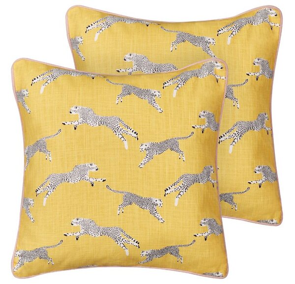 Set di 2 cuscini sparsi in cotone giallo 45 x 45 cm Motivo ghepardo stampato Beliani