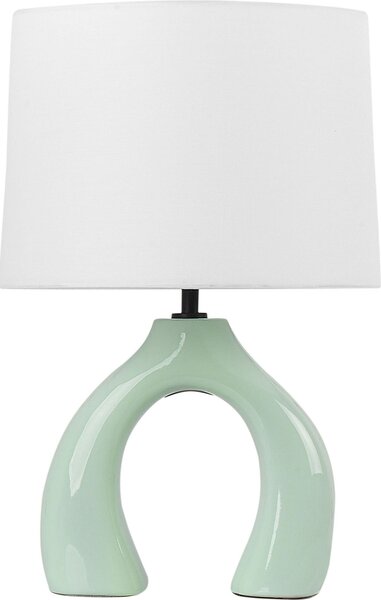 BELIANI Lampada da tavolo verde Vetroceramica poliestere cotone paralume a forma di fusto base semicircolare design minimalista