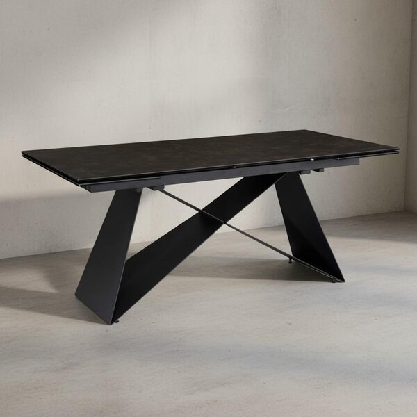 Tavolo da pranzo 180 - 260 cm allungabile in Vetroceramica e vetro nero, tavolo grande in Vetroceramica, tavolo da cucina di design rettangolare, tavolo da pranzo stravagante con gambe in metallo