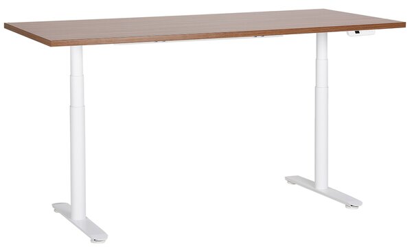 BELIANI Scrivania regolabile in altezza piano in legno scuro struttura in acciaio bianco 180 x 80 cm regolazione elettrica in altezza ufficio moderno