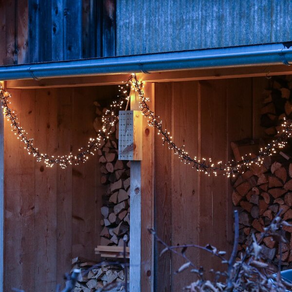 Catena luminosa solare a LED per decorazioni esterne - Modello a grappolo - 1512 LED ambrati - 14 metri - 8 funzioni - Alimentazione USB