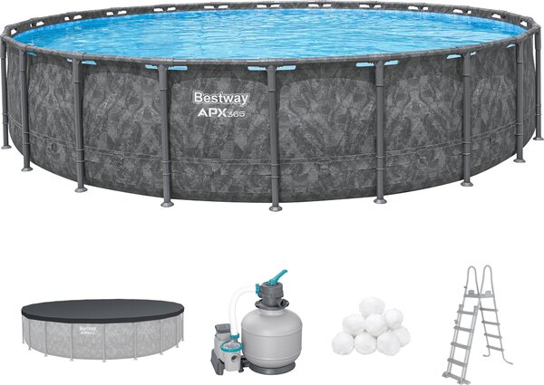 Bestway® APX365™ Set completo piscina con telaio resistente all'inverno con filtro a sabbia Ø 671 x 132 cm, effetto marmo (scuro), rotonda