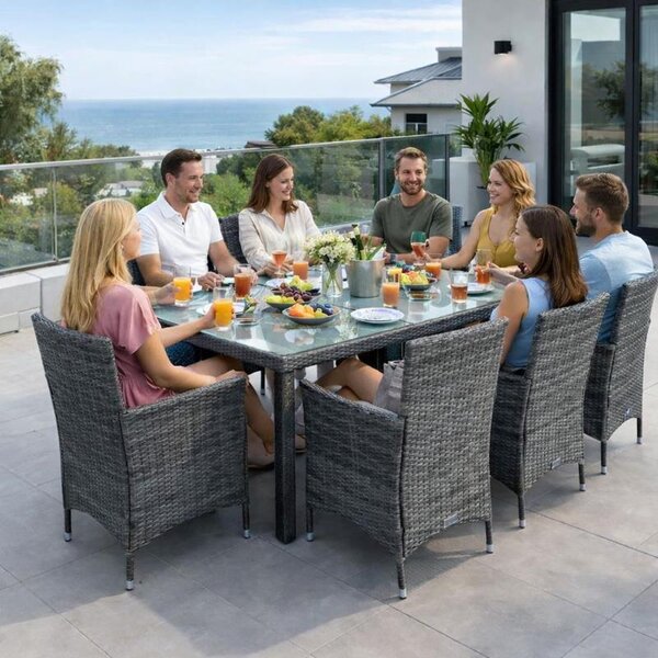 Gruppo di sedute in polyrattan per 8 persone set da giardino in rattan antracite