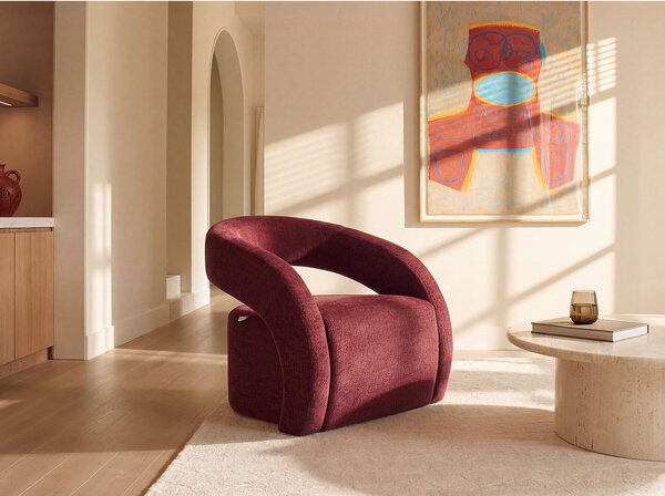 Poltrona in tessuto ciniglia bordeaux LUCIOTA