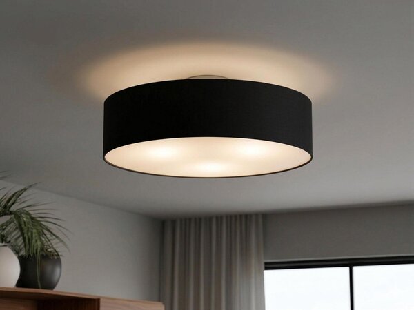 Lampada da soffitto con paralume in tessuto nero da 60 cm, lampada da soffitto in tessuto