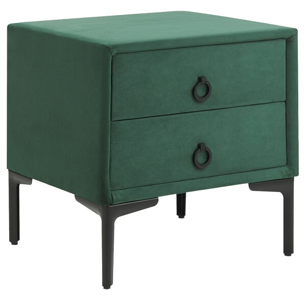 BELIANI Comodino in velluto imbottito verde scuro 2 cassetti gambe in metallo nero tavolino stile moderno