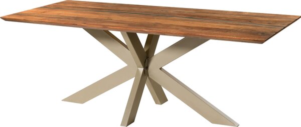 MASSIVMOEBEL24 | Tavolo da pranzo in legno di acacia e resina epossidica nera 220x100x74 laccato natur / gambe incrociate argento matt EPOXY