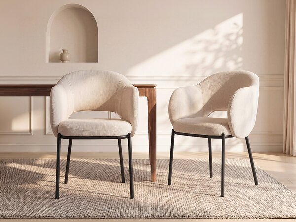 Sedia con braccioli in Tessuto testurizzato e Metallo Nero Beige - Lotto di 2 - ACACILIO
