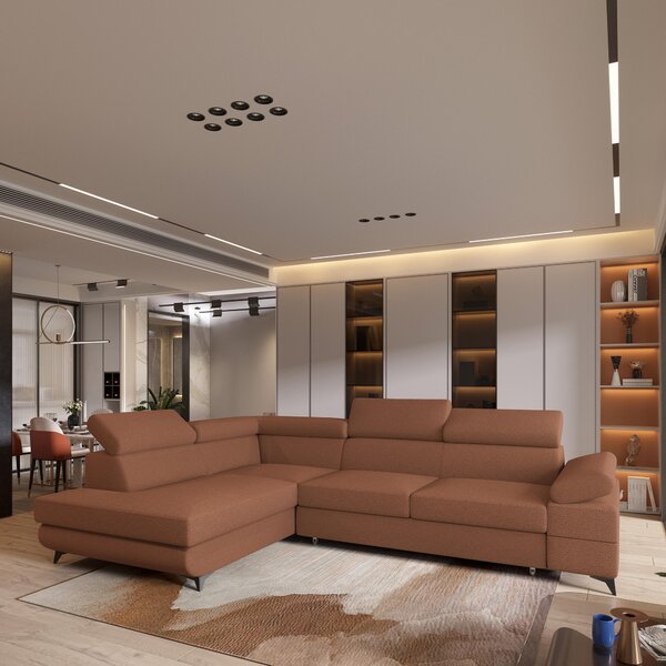 Divano angolare Masseno FAVIEN L-S con funzione letto a L, divano con box letto, divano da soggiorno, divano, divano letto, set di divani - arancione, QUELLE 54
