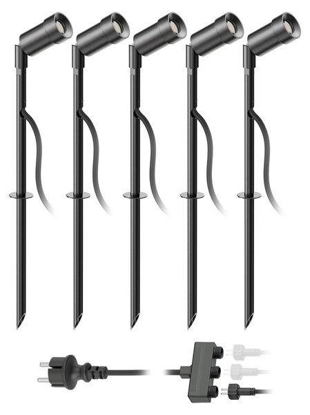 Ledscom.de: Faretto da giardino a LED Spico, nero, con picchetto da terra per uso esterno, grado di protezione IP44, 105 lm, luce bianco caldo, set da 5 pezzi – Modello: Spico / Colore: Nero / Temperatura di colore: Bianco caldo