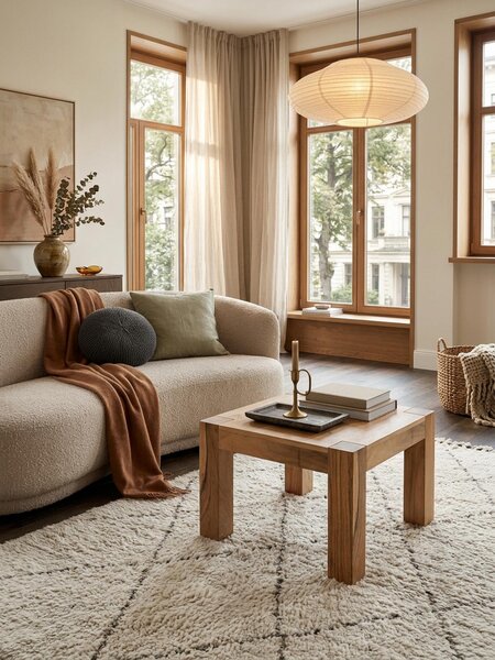 Tavolino in legno massello di acacia, larghezza 60 cm Tavolino da salotto design marrone Stile country Tavolino naturale