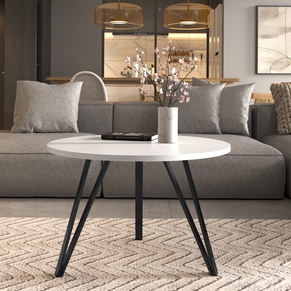 Mobili di design - Tavolino rotondo da 67 cm - Tavolino da salotto moderno con struttura in metallo e piano in laminato - Tavolino da salotto