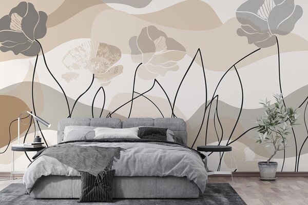 Carta da parati Astrazione beige con fiori in contorno, Carta da parati Buffer, w09989 : Uwalls.it