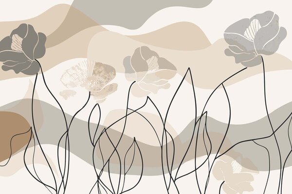 Carta da parati Astrazione beige con fiori in contorno, Carta da parati Buffer, w09989 : Uwalls.it