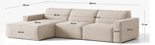 Divano angolare beige (con penisola a sinistra/con chaise lounge) Jodie – Micadoni