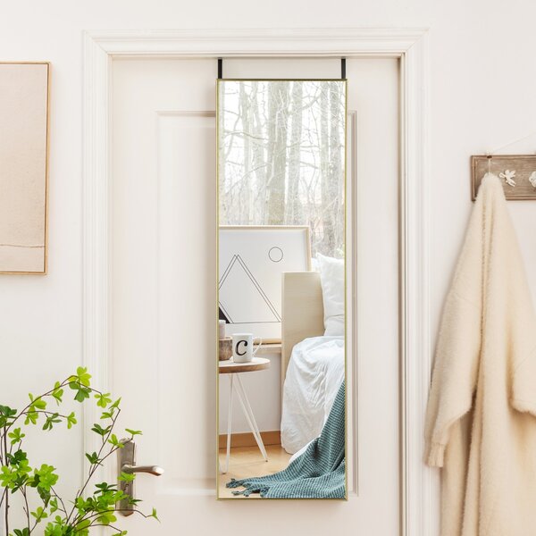 Costway Specchio sopra la porta con cornice in alluminio vetro antigraffio, Specchio da appendere o da parete Oro