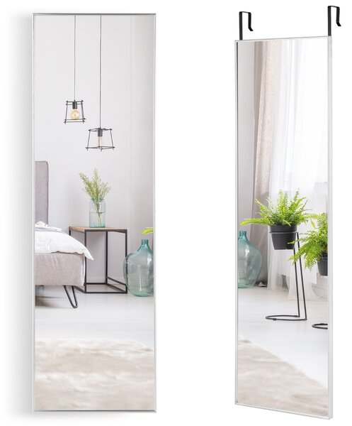 Costway Specchio sopra la porta con cornice in alluminio vetro antigraffio, Specchio da appendere o da parete Argento