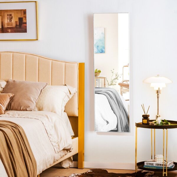 Costway Specchio sopra la porta con cornice in alluminio vetro antigraffio, Specchio da appendere o da parete Argento