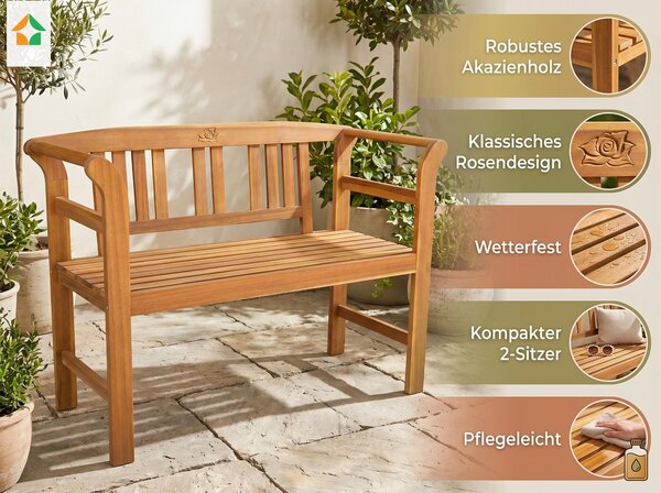 Panchina da giardino a due posti in legno di acacia, ca. 115 x 48,5 x 82 cm - Rosa
