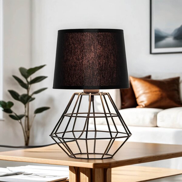 Lampada da tavolo nera H: 34 cm piccola E27 in tessuto metallo lampada da tavolo moderna lampada da comodino