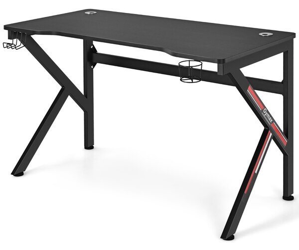 Costway Scrivania da gaming a forma di K con porta bicchiere gancio per cuffie, Tavolo computer in stile gara Nero