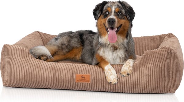 Cuccia per cani Knuffelwuff in velluto a coste con carattere intrecciato a mano Olivia XL 105 x 75 cm Marrone