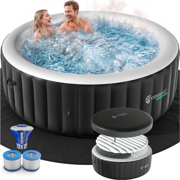 CASARIA Piscina Idromassaggio Gonfiabile Rotonda Ø200 cm 4 Persone Vasca SPA Esterna Interna 140 Getti Protezione Antigelo con Filtro Accessori