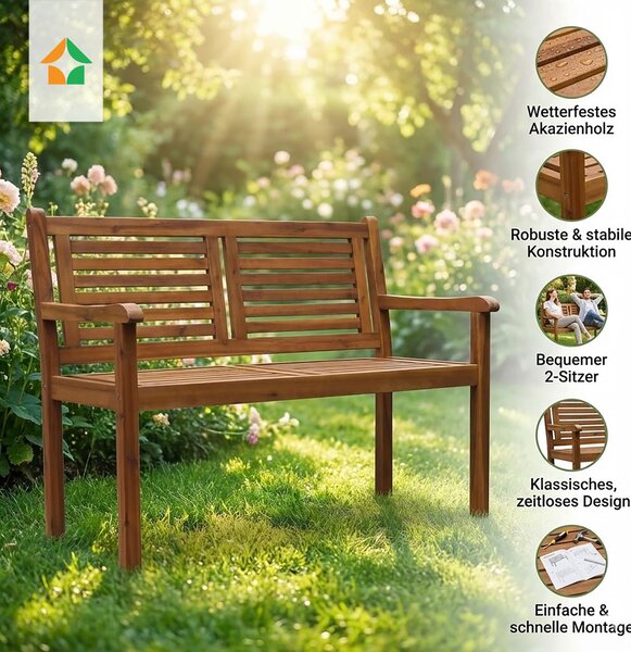 Panchina da giardino a due posti in legno di acacia, ca. 118 x 58 x 89 cm - Marrone