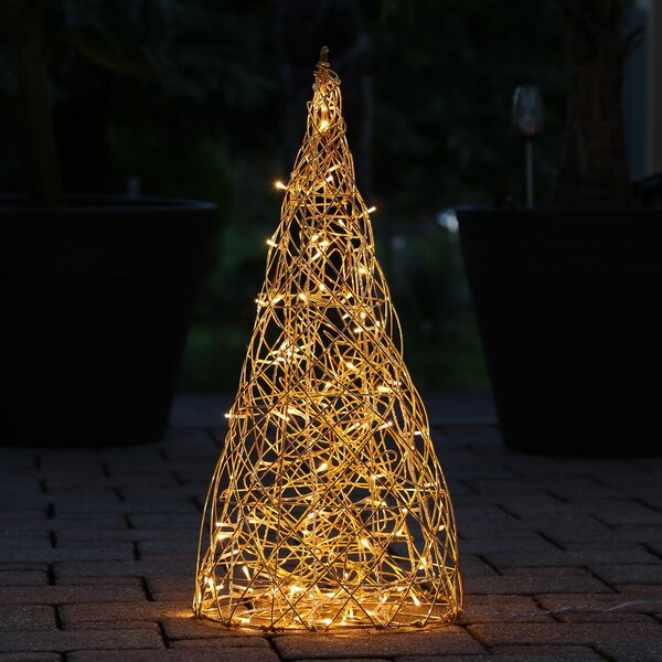 Lampada da giardino a LED 3D a forma di cono - 70 cm, realizzata in filo metallico - 100 LED bianco caldo - per uso esterno - filo dorato