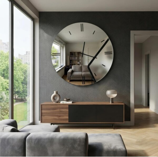 Orologio Da Muro 80 cm UTOPIA BIG Struttura, a specchio e mezzaluna in cristallo satinato Bianco Diametro 80 cm lancette in metallo numeri e lancette colore nero pastello