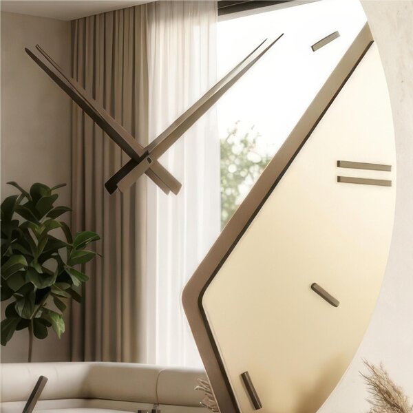 Orologio Da Muro 60 cm UTOPIA Struttura, a specchio Bronzato e mezzaluna in cristallo satinato Diametro 60 cm lancette in metallo numeri e lancette colore Bronzo Metallizzato