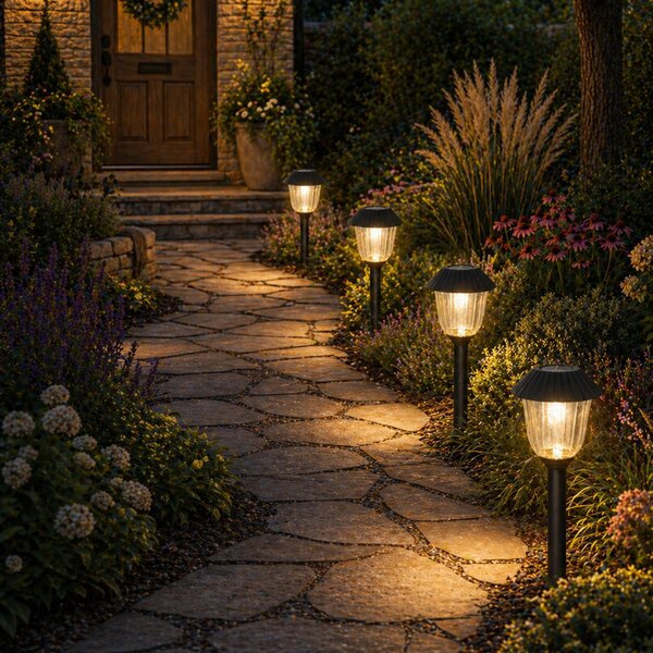 Lampade da esterno a LED e solari - Lampade da giardino con picchetto - A: 31,5 cm - Sensore di luce - Set da 4