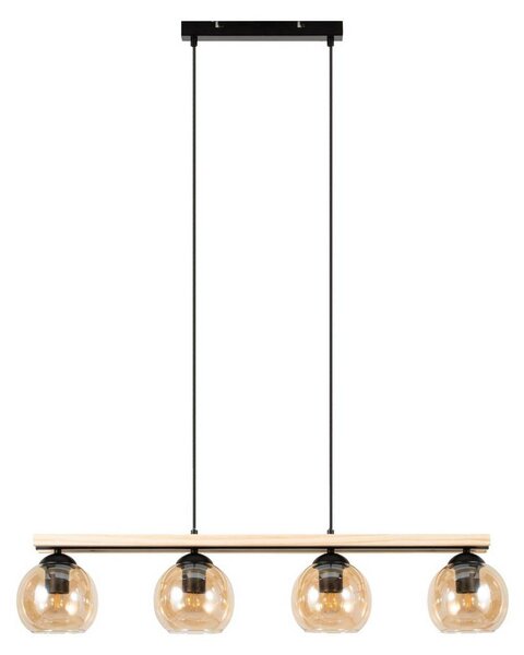Lindby lampada a sospensione Enrique, ambra, 4 luci, vetro, legno, E27