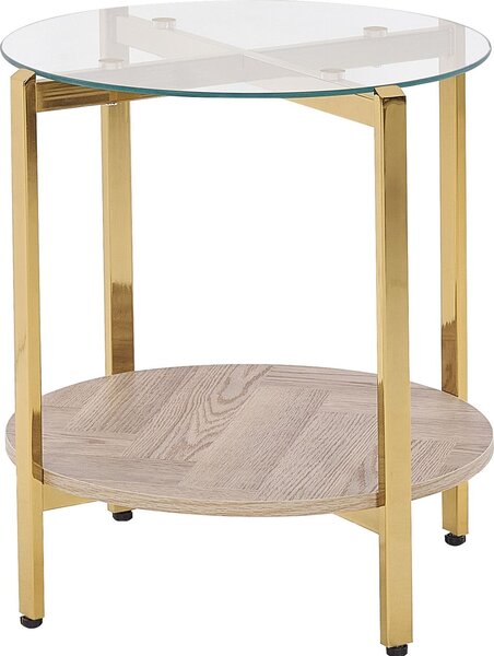 BELIANI Tavolino in legno chiaro oro piano in vetro forma rotonda struttura in metallo stile moderno soggiorno