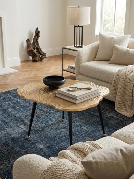 Tavolino da salotto in alluminio con base in legno 64x64x37 cm Tavolino da divano in metallo dorato, tavolino da salotto di design rotondo, tavolino da caffè moderno, tavolino da salotto