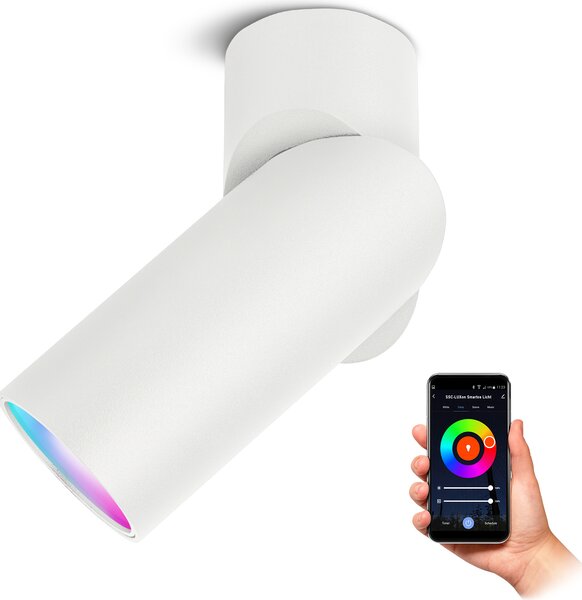SSC-LUXon TOBI-L faretto da superficie bianco orientabile incl. lampada LED Smart RGB+ GU10 - faretto da superficie WLAN compatibile con Alexa, Siri e Google