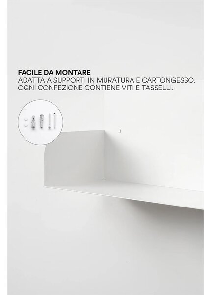 Mensola in metallo D 1 da muro Minimal Dimensioni 60x20x h 25 cm Portata massima 18 kg in acciaio verniciato bianco liscio