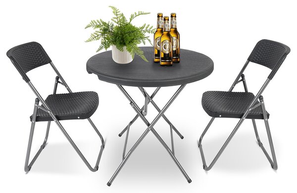 Sekey Set da balcone per bistrot, 3 pezzi, pieghevole, tavolo rotondo pieghevole, sedia da giardino, terrazza, set da bistrot, set da pranzo
