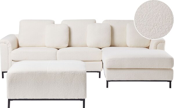 BELIANI Divano angolare bianco bouclè imbottito lato sinistro a L moderno con tabouret cuscini decorativi soggiorno