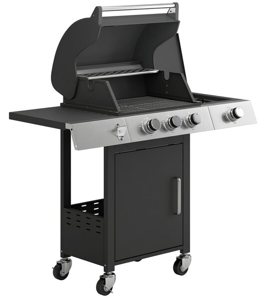Outsunny Gas BBQ, 3 Burners, Side Burner, Cast Iron Grills, Side Tables Included. | Aosom Italy