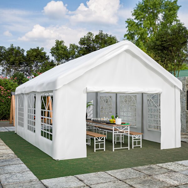Tenda per feste 4x6 m, tendone da festa, gazebo da giardino con finestre, tendone da birreria bianco, impermeabile, protezione UV, tendone da festa in telone PE