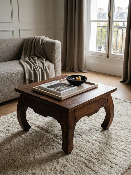 Tavolino in legno massello Sheesham larghezza 60 cm Tavolino da salotto Design marrone scuro Stile country Tavolino ausiliario