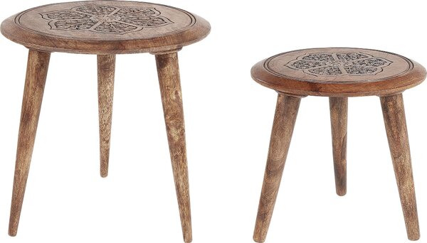 BELIANI Set di 2 tavolini da caffè in legno di mango scuro Tavolino decorativo per il soggiorno di piccole dimensioni Design orientale