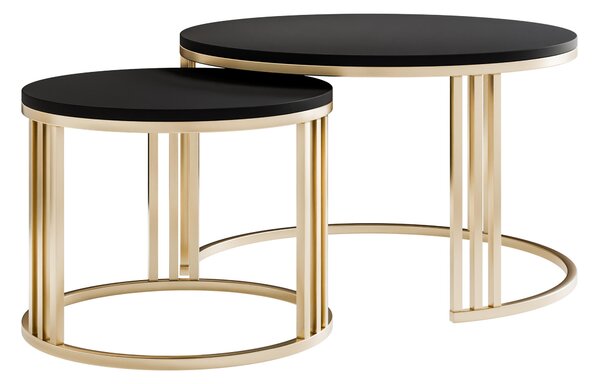 Tavolino rotondo 2in1 LORI MAT oro spazzolato, nero opaco