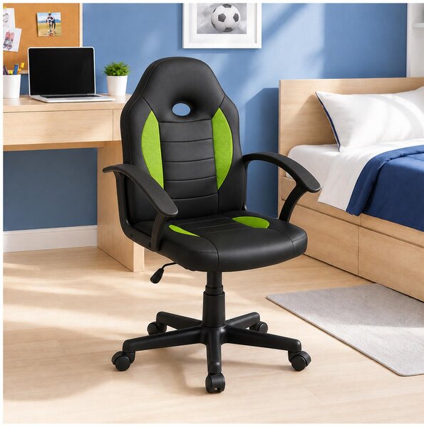 Sedia da scrivania Junior regolabile in altezza, sedia girevole ergonomica, nero-verde