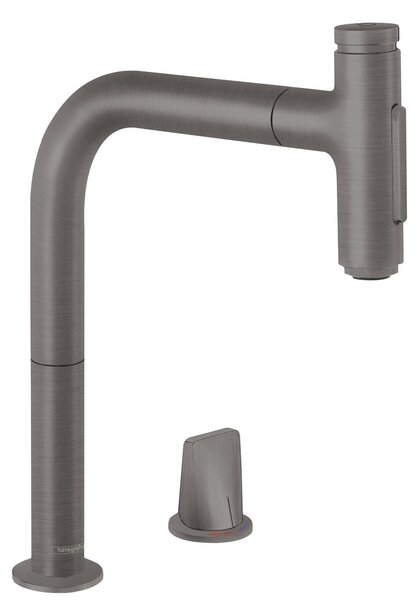 Hansgrohe M71 - Miscelatore per lavello M7120-H200 con doccia estraibile, installazione a 2 fori, sBOX, cromo nero spazzolato 73818340