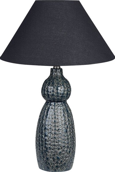 BELIANI Lampada da tavolo base in Vetroceramica blu scuro paralume in tessuto nero lampada da comodino