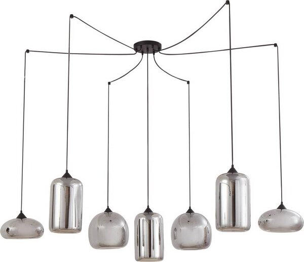 Lindby lampada a sospensione Marla, 7 luci, vetro, grigio fumo, 128 cm