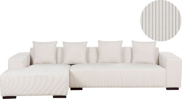 BELIANI Divano angolare a destra in velluto a coste bianco panna arredamento moderno cuscini decorativi
